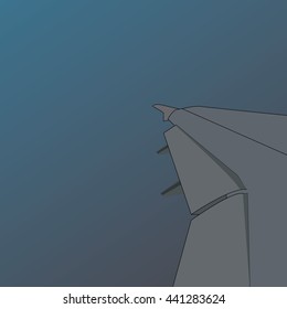 vector illustration of an airplane wing in stormy weather