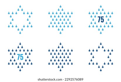 Vector Illustration with airplanes shaped by the Star of David on white background. Israel independence day abstract icons.