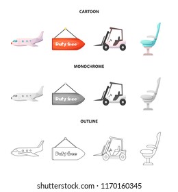 Vector illustration of airport and airplane icon. Collection of airport and plane vector icon for stock.