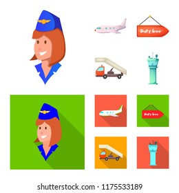 Vector illustration of airport and airplane icon. Collection of airport and plane stock vector illustration.