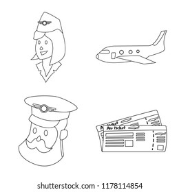 Vector illustration of airport and airplane icon. Collection of airport and plane stock vector illustration.