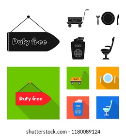 Vector illustration of airport and airplane icon. Set of airport and plane vector icon for stock.