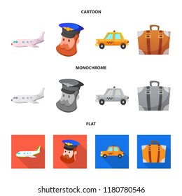 Vector illustration of airport and airplane icon. Collection of airport and plane stock symbol for web.