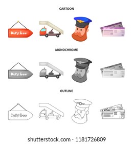 Vector illustration of airport and airplane icon. Set of airport and plane vector icon for stock.