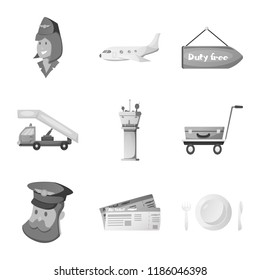 Vector illustration of airport and airplane icon. Collection of airport and plane stock symbol for web.