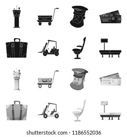 Vector illustration of airport and airplane icon. Set of airport and plane vector icon for stock.