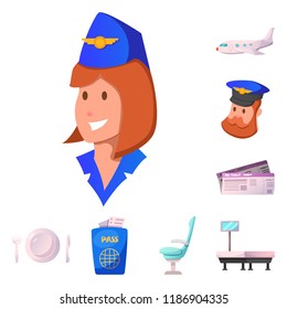 Vector illustration of airport and airplane icon. Collection of airport and plane stock vector illustration.