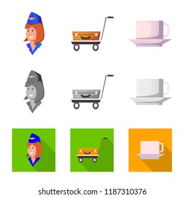Vector illustration of airport and airplane icon. Collection of airport and plane stock symbol for web.