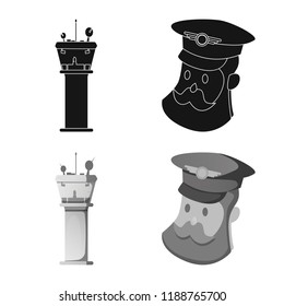 Vector illustration of airport and airplane icon. Set of airport and plane vector icon for stock.