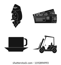 Vector illustration of airport and airplane icon. Set of airport and plane stock symbol for web.