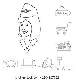Vector illustration of airport and airplane icon. Collection of airport and plane stock symbol for web.