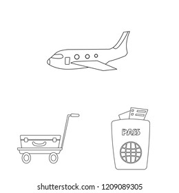 Vector illustration of airport and airplane icon. Set of airport and plane stock vector illustration.
