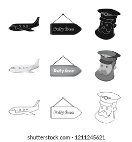 Vector illustration of airport and airplane icon. Set of airport and plane stock vector illustration.