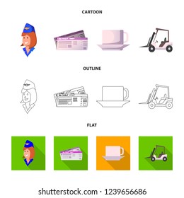 Vector illustration of airport and airplane icon. Set of airport and plane stock vector illustration.