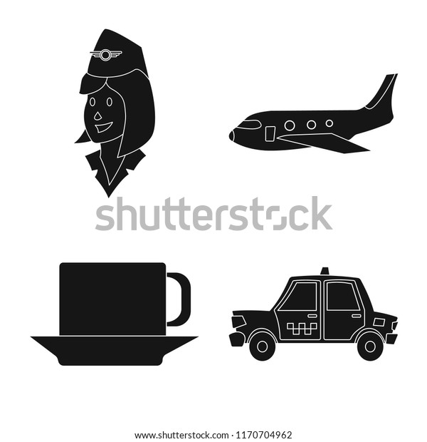 Vector illustration of airport and\
airplane icon. Set of airport and plane stock symbol for\
web.