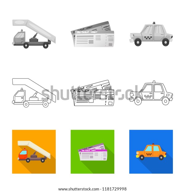 Vector illustration of\
airport and airplane icon. Collection of airport and plane stock\
symbol for web.