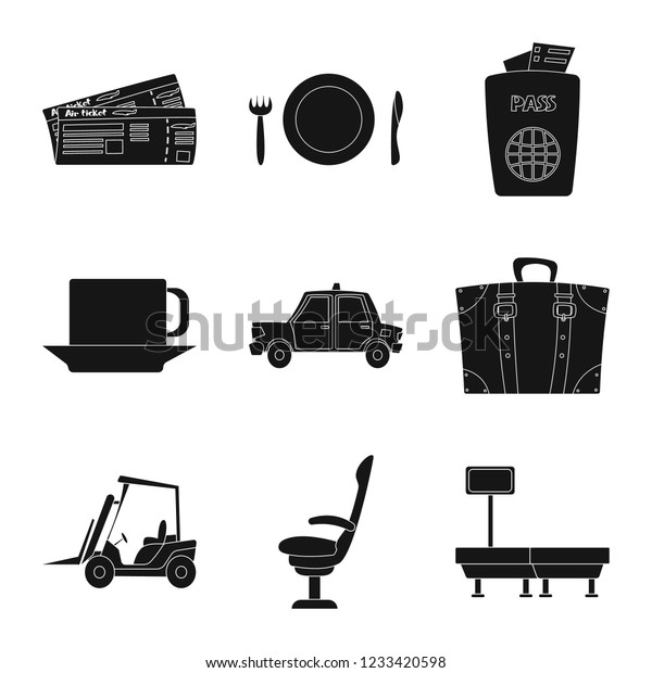 Vector illustration of\
airport and airplane icon. Collection of airport and plane stock\
symbol for web.