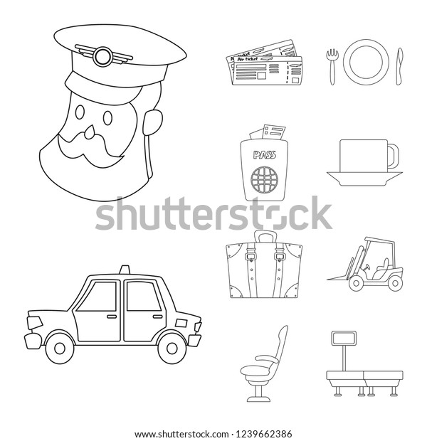 Vector illustration of\
airport and airplane icon. Collection of airport and plane vector\
icon for stock.
