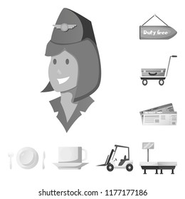 Vector illustration of airport and airplane logo. Collection of airport and plane stock symbol for web.