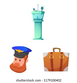 Vector illustration of airport and airplane logo. Set of airport and plane stock symbol for web.