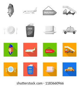 Vector illustration of airport and airplane logo. Collection of airport and plane stock symbol for web.