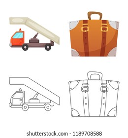 Vector illustration of airport and airplane logo. Collection of airport and plane vector icon for stock.
