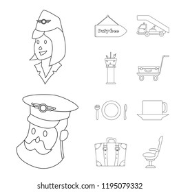 Vector illustration of airport and airplane logo. Set of airport and plane stock symbol for web.