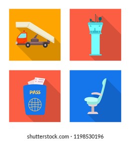 Vector illustration of airport and airplane logo. Collection of airport and plane vector icon for stock.