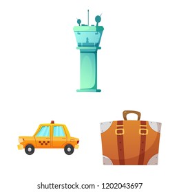 Vector illustration of airport and airplane logo. Collection of airport and plane vector icon for stock.