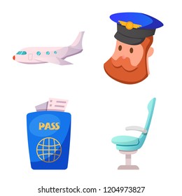 Vector illustration of airport and airplane logo. Set of airport and plane stock symbol for web.