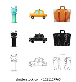 Vector illustration of airport and airplane logo. Collection of airport and plane stock symbol for web.
