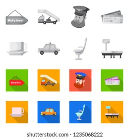 Vector illustration of airport and airplane logo. Collection of airport and plane vector icon for stock.