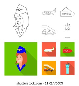 Vector illustration of airport and airplane sign. Collection of airport and plane vector icon for stock.