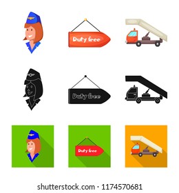Vector illustration of airport and airplane sign. Collection of airport and plane vector icon for stock.