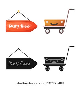 Vector illustration of airport and airplane sign. Collection of airport and plane stock symbol for web.