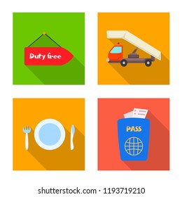 Vector illustration of airport and airplane sign. Set of airport and plane stock vector illustration.