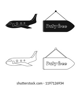 Vector illustration of airport and airplane sign. Set of airport and plane stock vector illustration.