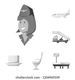Vector illustration of airport and airplane sign. Collection of airport and plane vector icon for stock.