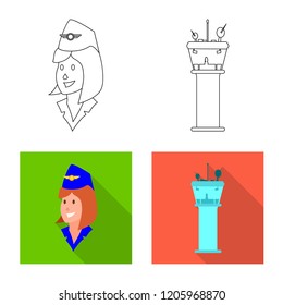 Vector illustration of airport and airplane sign. Set of airport and plane stock vector illustration.