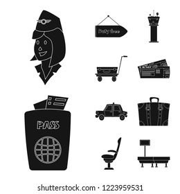 Vector illustration of airport and airplane sign. Collection of airport and plane vector icon for stock.
