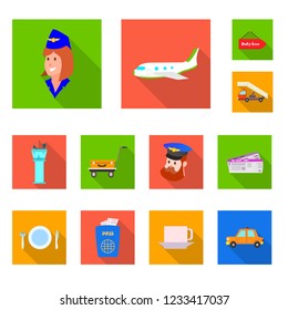 Vector illustration of airport and airplane sign. Set of airport and plane vector icon for stock.