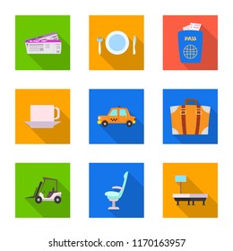 Vector illustration of airport and airplane symbol. Set of airport and plane stock symbol for web.