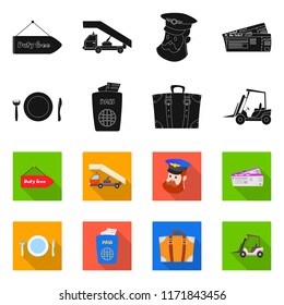 Vector illustration of airport and airplane symbol. Collection of airport and plane stock symbol for web.