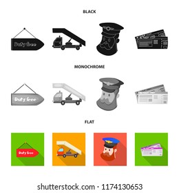 Vector illustration of airport and airplane symbol. Set of airport and plane stock vector illustration.