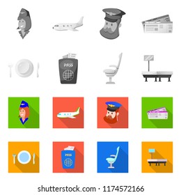 Vector illustration of airport and airplane symbol. Set of airport and plane stock vector illustration.