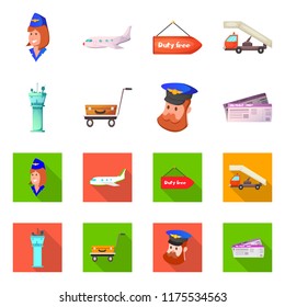 Vector illustration of airport and airplane symbol. Collection of airport and plane vector icon for stock.