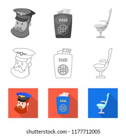Vector illustration of airport and airplane symbol. Collection of airport and plane vector icon for stock.