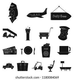 Vector illustration of airport and airplane symbol. Set of airport and plane vector icon for stock.