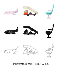 Vector illustration of airport and airplane symbol. Collection of airport and plane stock vector illustration.