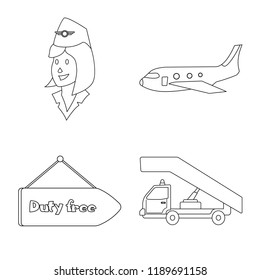 Vector illustration of airport and airplane symbol. Collection of airport and plane stock vector illustration.